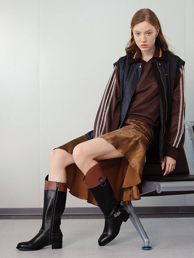 Red Dream Core Knight Series Two-Tone Double-Strap Classic Knight Boots