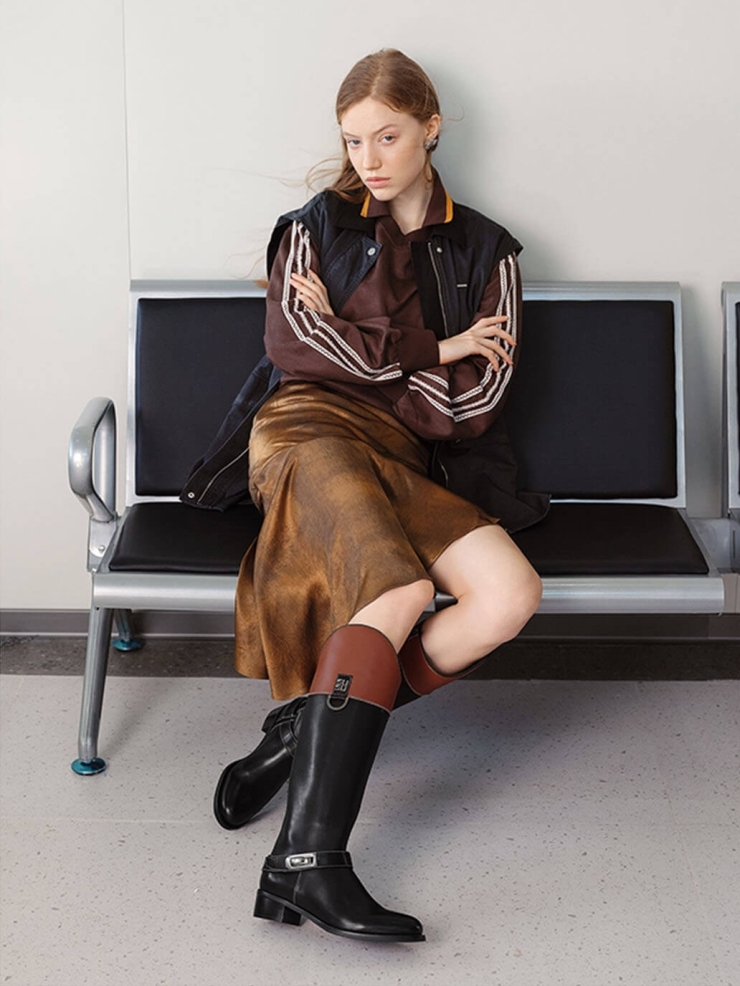 Red Dream Core Knight Series Two-Tone Double-Strap Classic Knight Boots