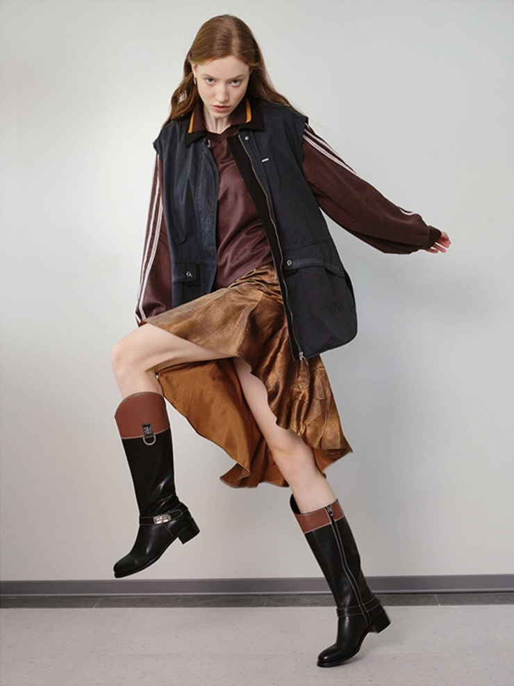 Red Dream Core Knight Series Two-Tone Double-Strap Classic Knight Boots