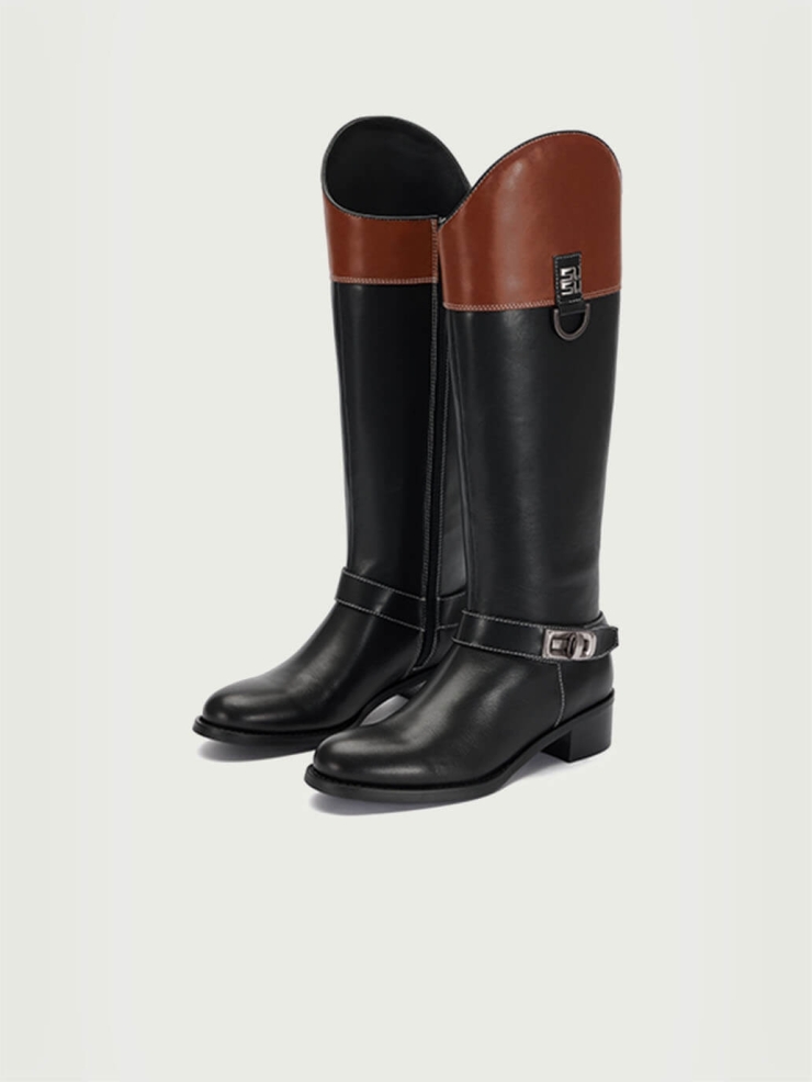 Red Dream Core Knight Series Two-Tone Double-Strap Classic Knight Boots