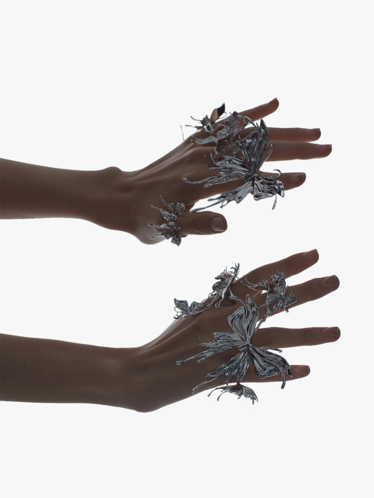 YVMIN Silver Shadow Double Liquify Butterfly Ring