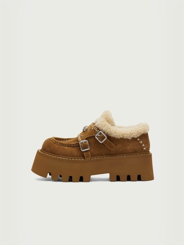 Brown DreamCore Angel Furry Platform Monk Shoes