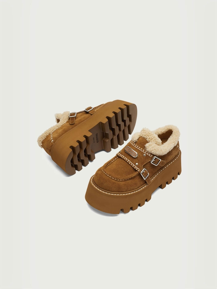 Brown DreamCore Angel Furry Platform Monk Shoes