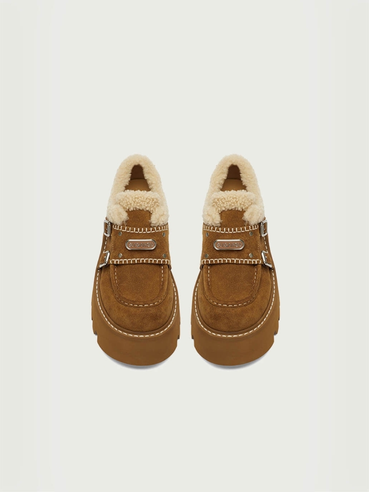 Brown DreamCore Angel Furry Platform Monk Shoes