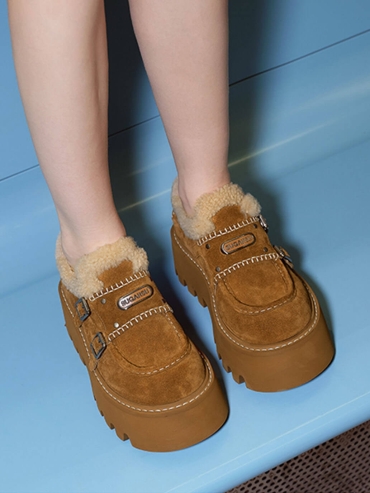 Brown DreamCore Angel Furry Platform Monk Shoes