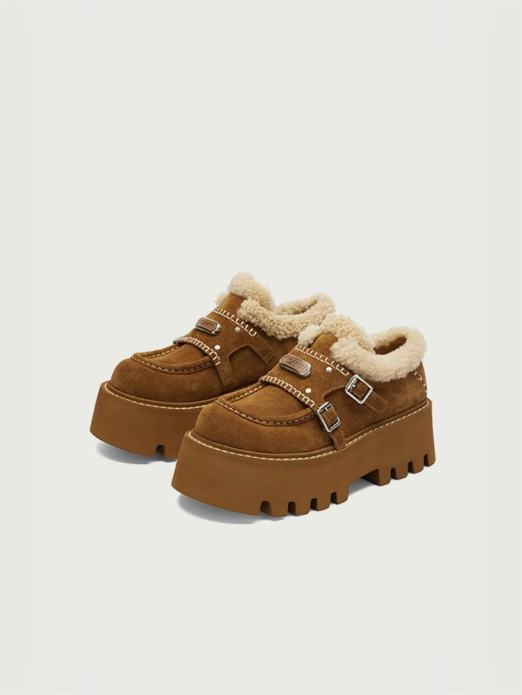 Brown DreamCore Angel Furry Platform Monk Shoes