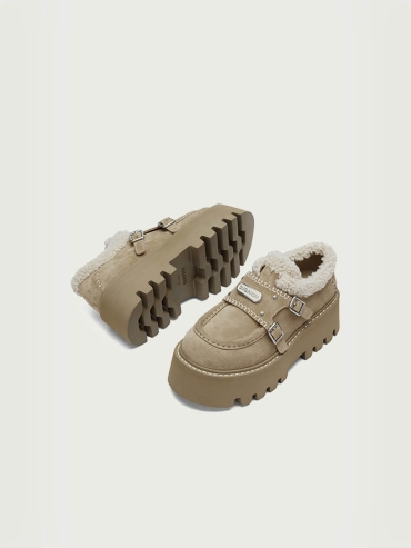 Khaki DreamCore Angel Furry Platform Monk Shoes