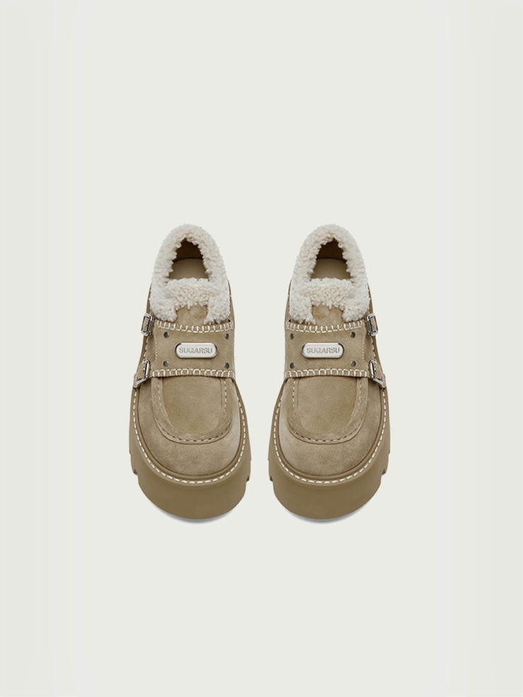 Khaki DreamCore Angel Furry Platform Monk Shoes
