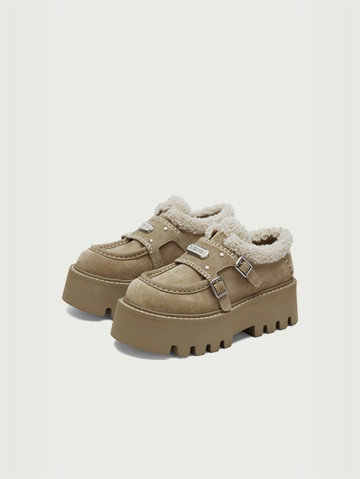 Khaki DreamCore Angel Furry Platform Monk Shoes