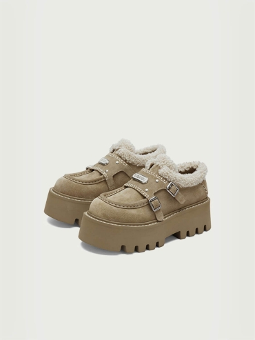 Khaki DreamCore Angel Furry Platform Monk Shoes