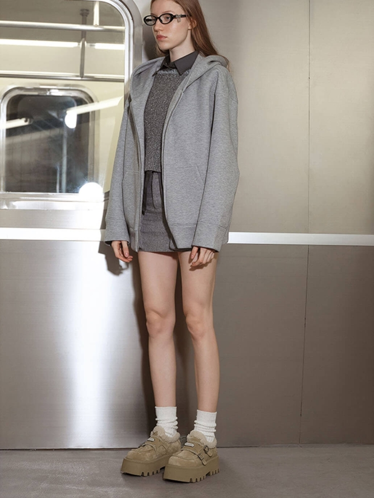 Khaki DreamCore Angel Furry Platform Monk Shoes