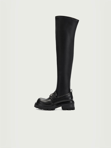 Black DreamCore Knight Modern Academy Long Boots