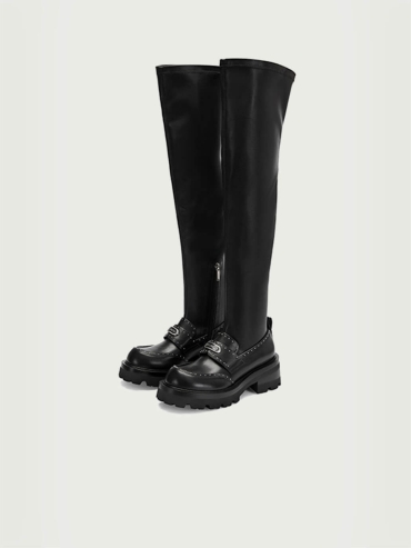 Black DreamCore Knight Modern Academy Long Boots