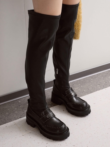 Black DreamCore Knight Modern Academy Long Boots
