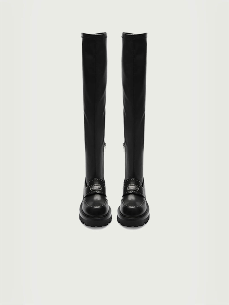 Black DreamCore Knight Modern Academy Long Boots