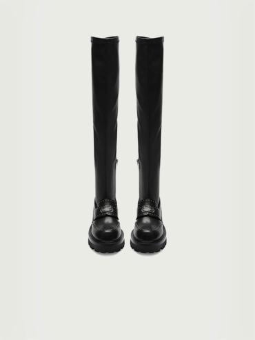 Black DreamCore Knight Modern Academy Long Boots