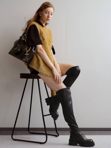 Black DreamCore Knight Modern Academy Long Boots