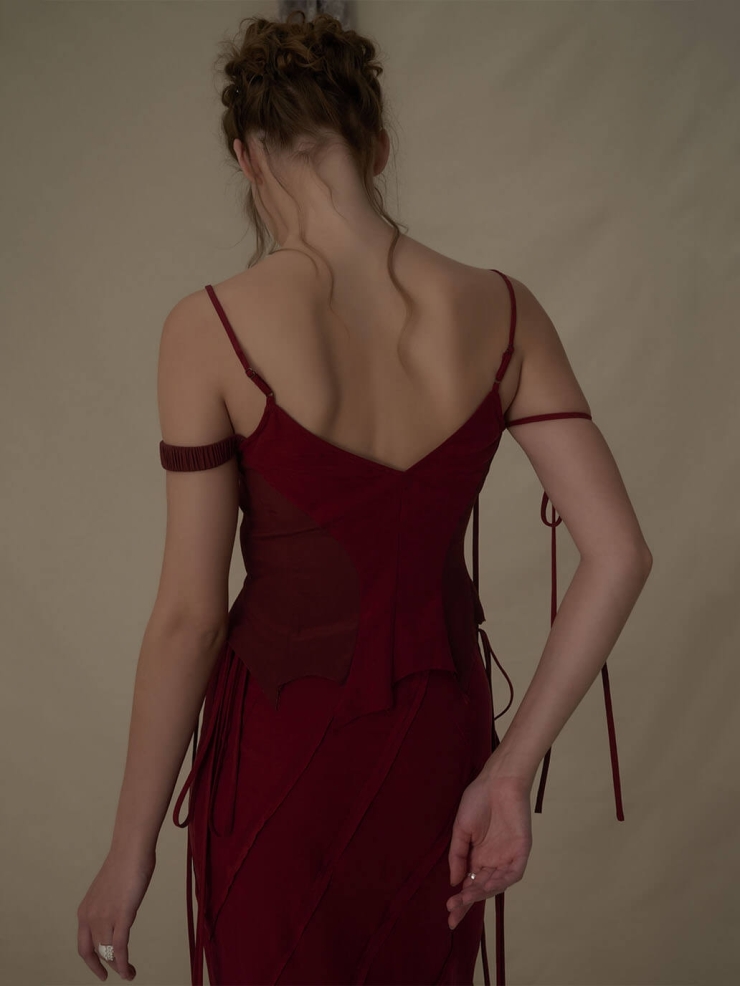 Red Strappy Patchwork Camisole Top