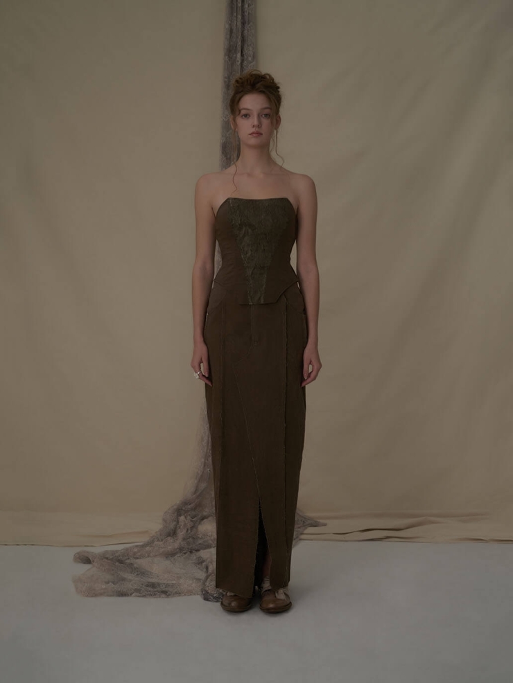 Brown jacquard blend tube top