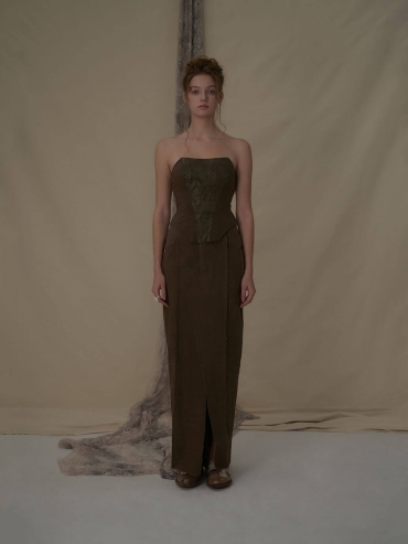 Brown jacquard blend tube top