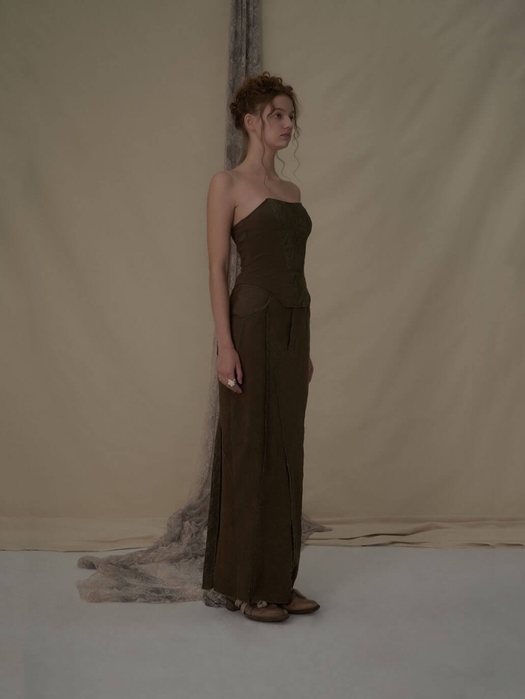 Brown jacquard blend tube top