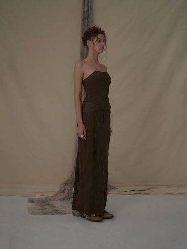 Brown jacquard blend tube top