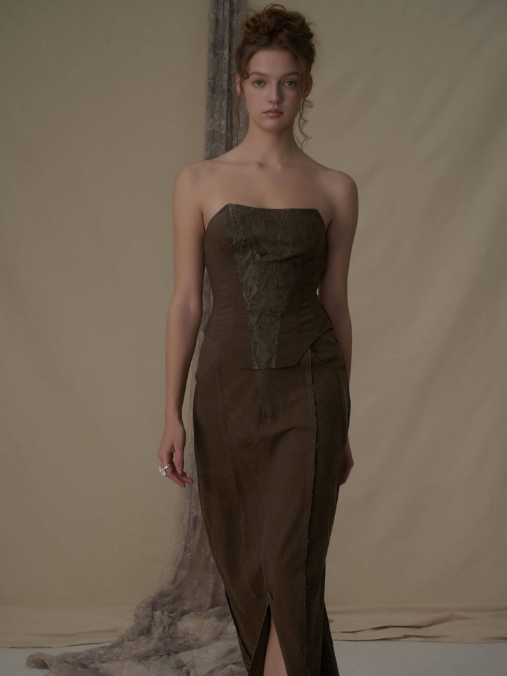 Brown jacquard blend tube top