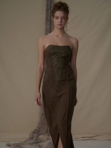 Brown jacquard blend tube top