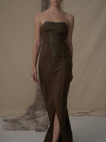 Green blended patchwork straight half skirt