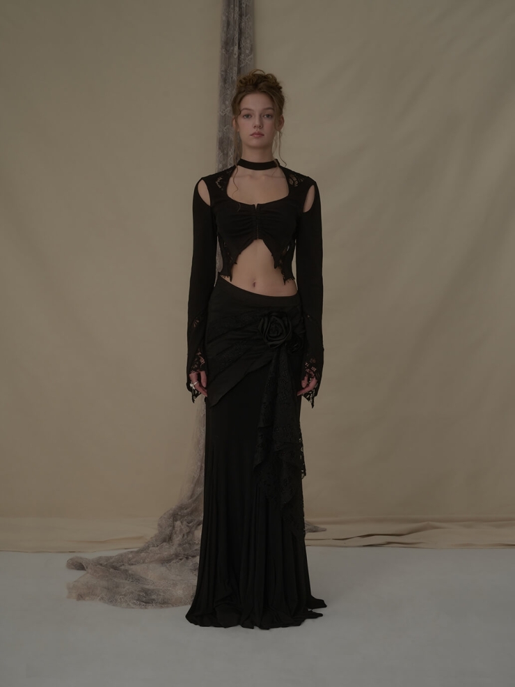 Black pleated halter neck top