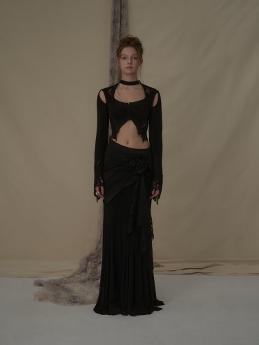 Black pleated halter neck top