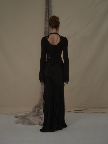 Black pleated halter neck top