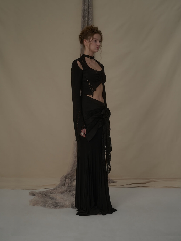 Black pleated halter neck top