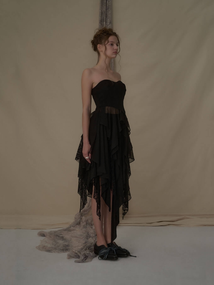 Black lace tiered stacked skirt