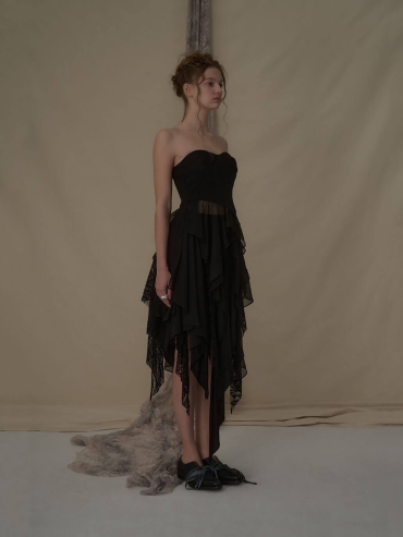 Black lace tiered stacked skirt