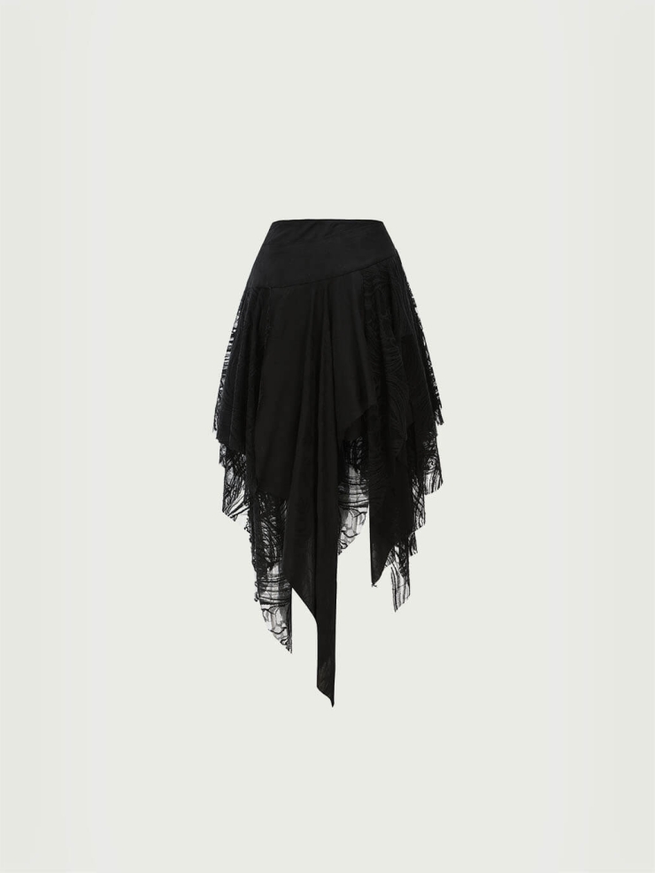 Black lace tiered stacked skirt