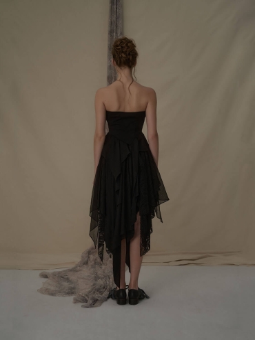 Black lace tiered stacked skirt