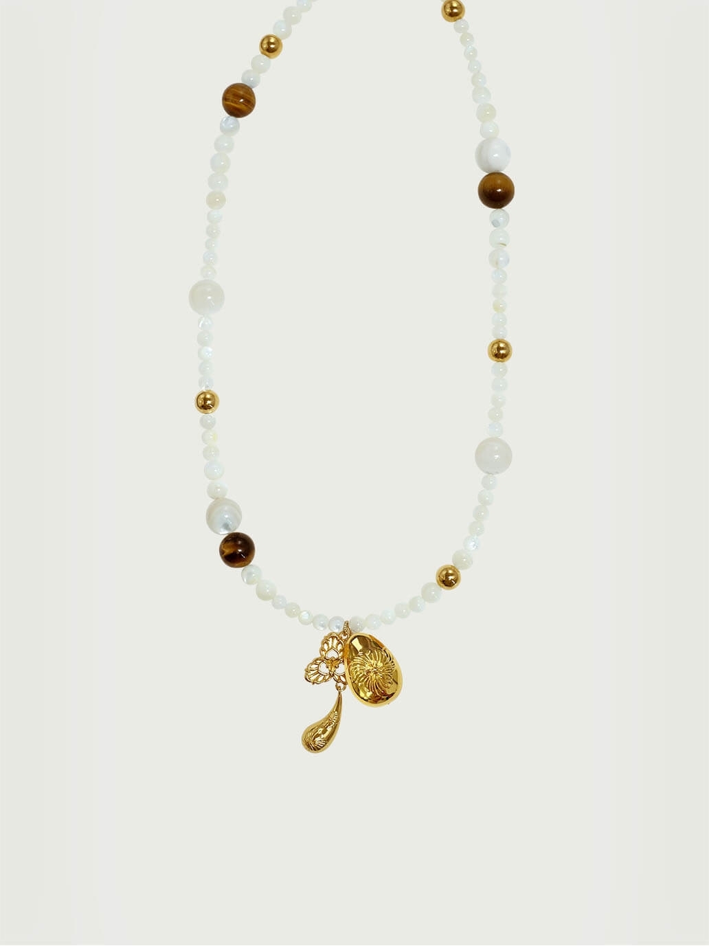Amber and white flower shrub necklace