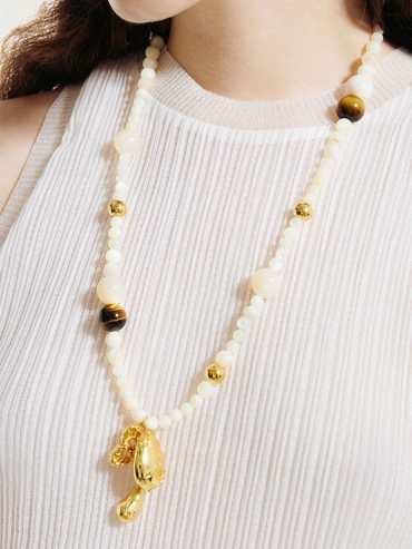 Amber and white flower shrub necklace