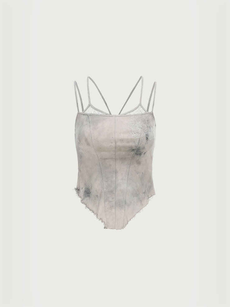 Plant dyed lace stretch camisole top