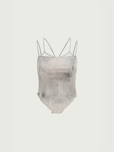 Plant dyed lace stretch camisole top