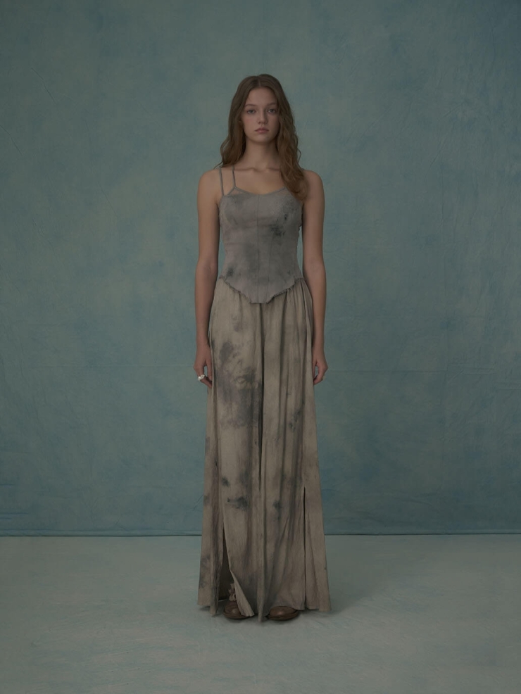 Plant dyed lace stretch camisole top