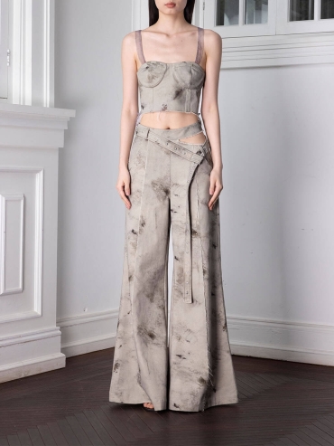 Grey Plantdyed Printed Denim Pants