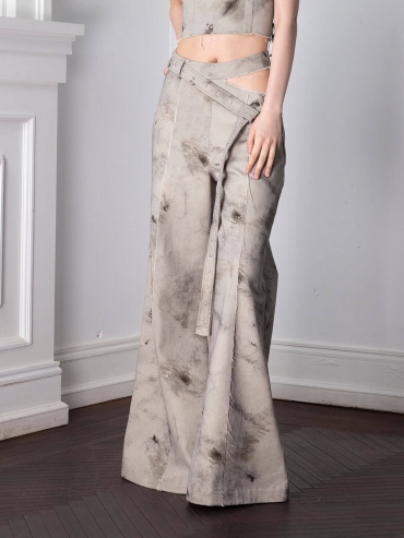 Grey Plantdyed Printed Denim Pants