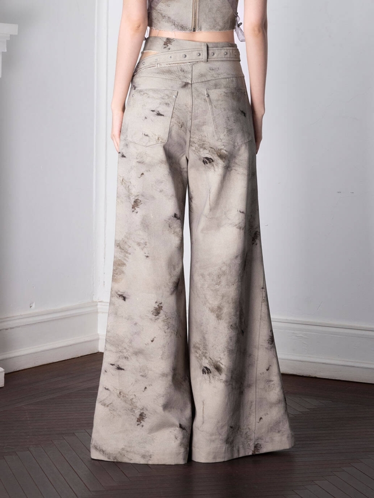 Grey Plantdyed Printed Denim Pants