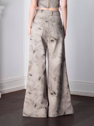 Grey Plantdyed Printed Denim Pants