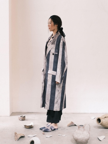 Grey Butterfly Printed Tencel Trench Coat