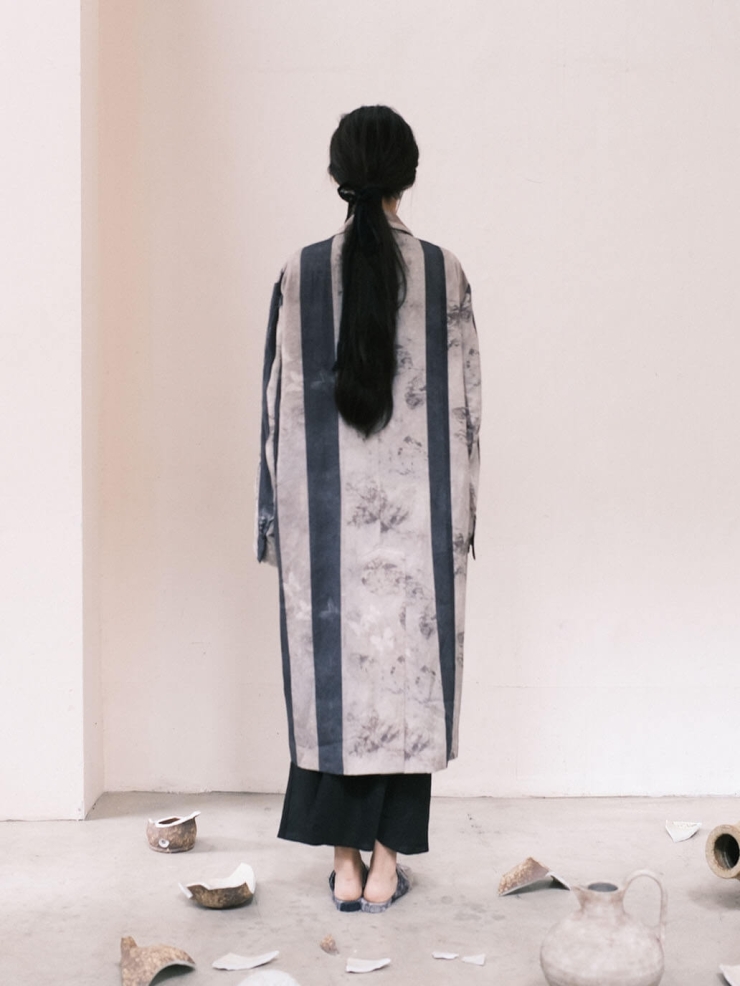 Grey Butterfly Printed Tencel Trench Coat