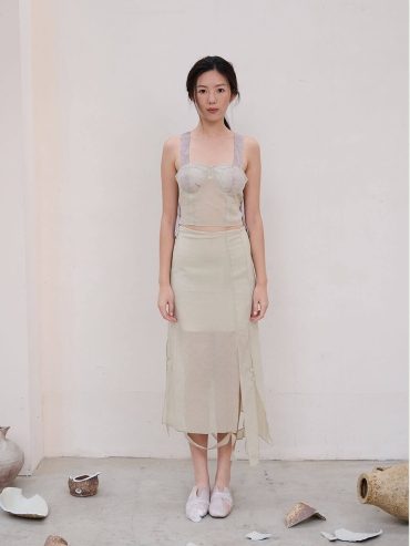 Green Jade Tulle Laceup Bustier Green Top