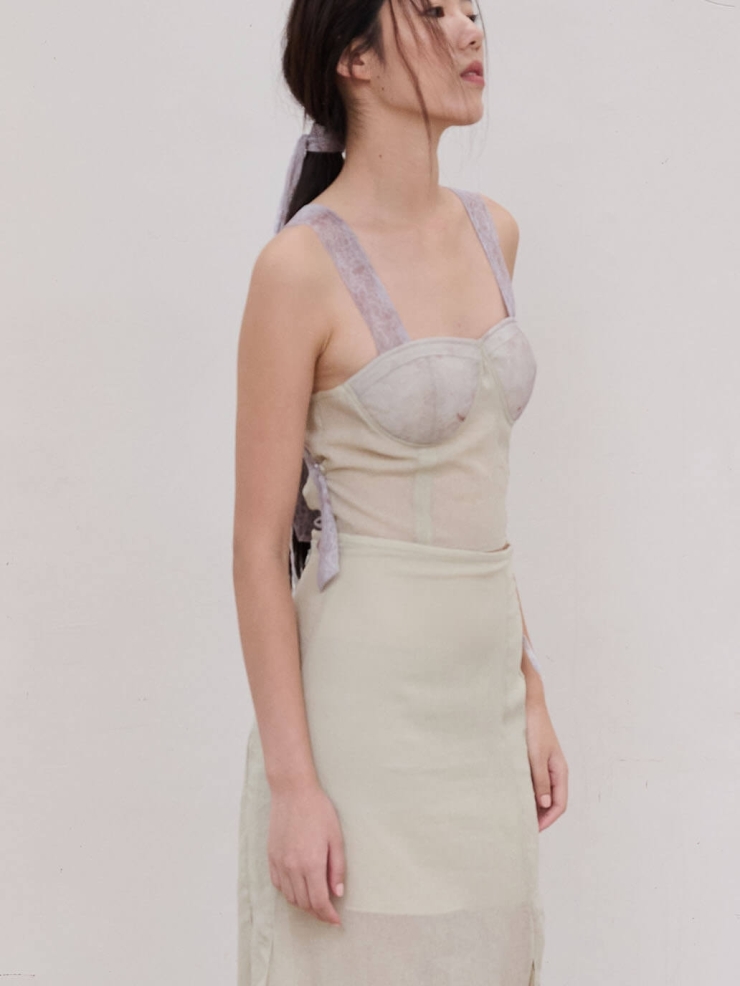 Green Jade Tulle Laceup Bustier Green Top